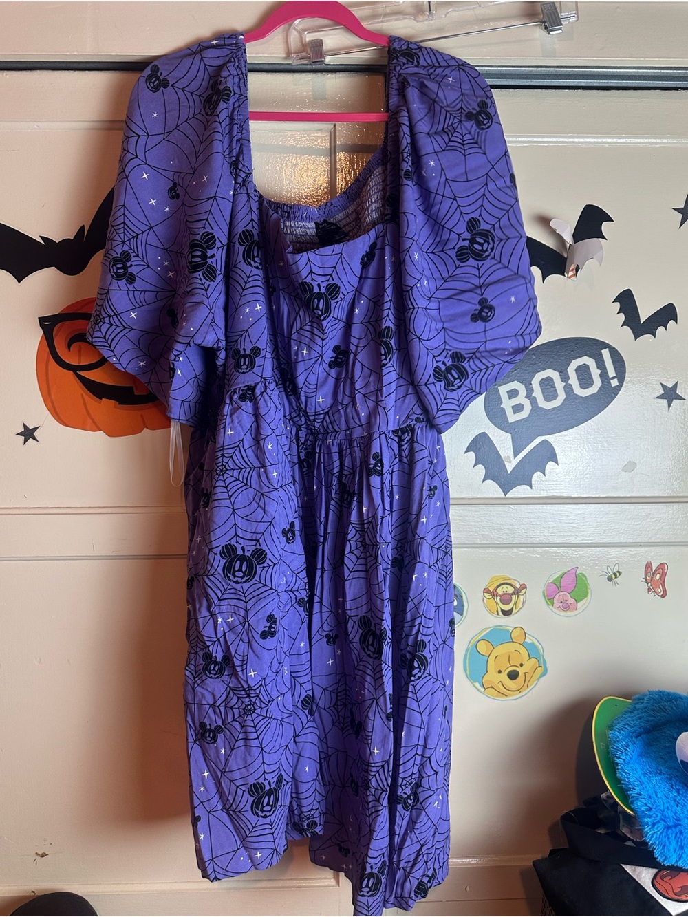 Disney Mickey Mouse Jack-o-Lantern Spiderweb Allover Print Plus Size Smock Dress